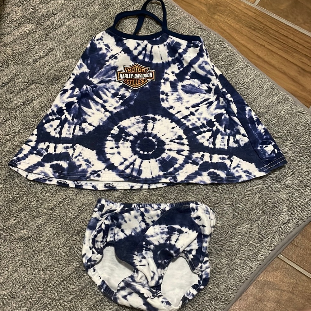 Harley Davidson Toddler girls 12 months two dress tops with one matching bloomer